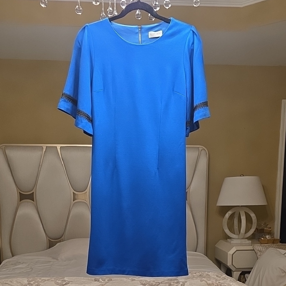 Carmen Marc Valvo Vibrant Blue Midi Dress EUC